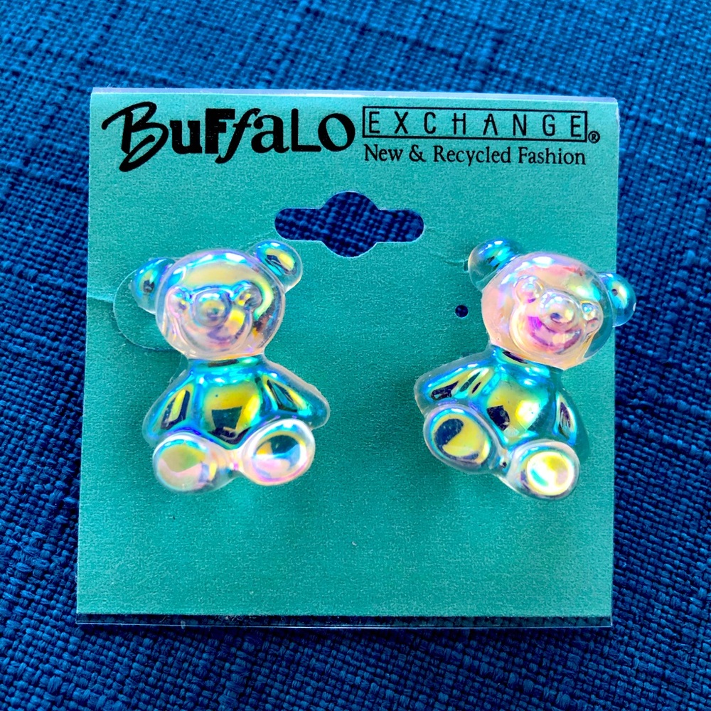 Teddy bear earrings iridescent